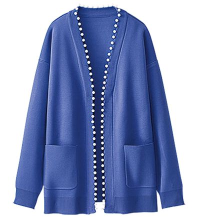 BELLUNA（ベルーナ）の「パール使いノーカラーカーディガン（ニットカーディガン）」