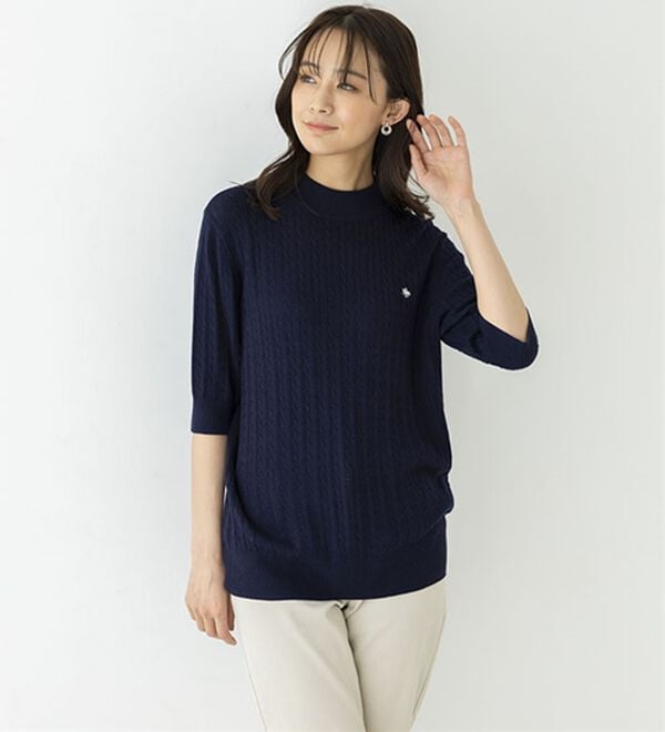 BELLUNA（ベルーナ）の「【ＰＯＬＯ　ＢＣＳ】ケーブル５分袖セーター（ニット・セーター）」｜詳細画像