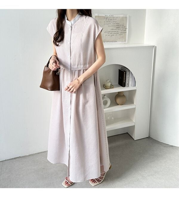 GeeRA（ジーラ）の「クレリック配色ウエストギャザーシャツワンピ―ス（シャツワンピース）」｜詳細画像