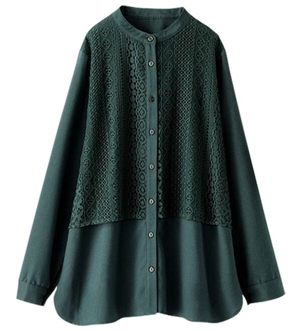 BELLUNA（ベルーナ）の「レース重ねシャツチュニック（チュニック）」｜モスグリーン