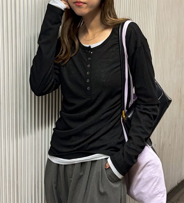 GeeRA（ジーラ）の「前後２ＷＡＹシアースラブヘンリーネックカットソー（カットソー）」｜詳細画像