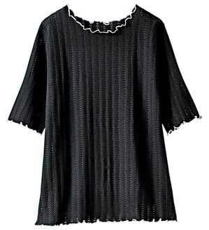 BELLUNA（ベルーナ）の「透かし編レース配色メロープルオーバー（カットソー）」｜黒