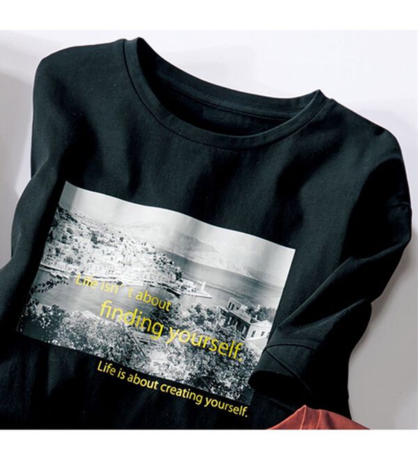 ルフラン（ルフラン）の「綿混フォト＆ロゴの大人Ｔシャツ（Tシャツ）」｜黒