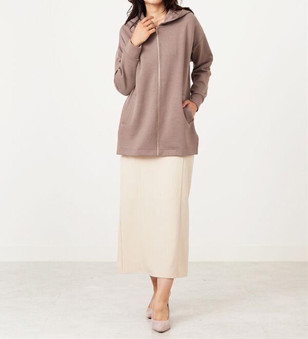 BELLUNA（ベルーナ）の「フードデザインとろみ素材ジップアップパーカー（パーカー）」｜詳細画像