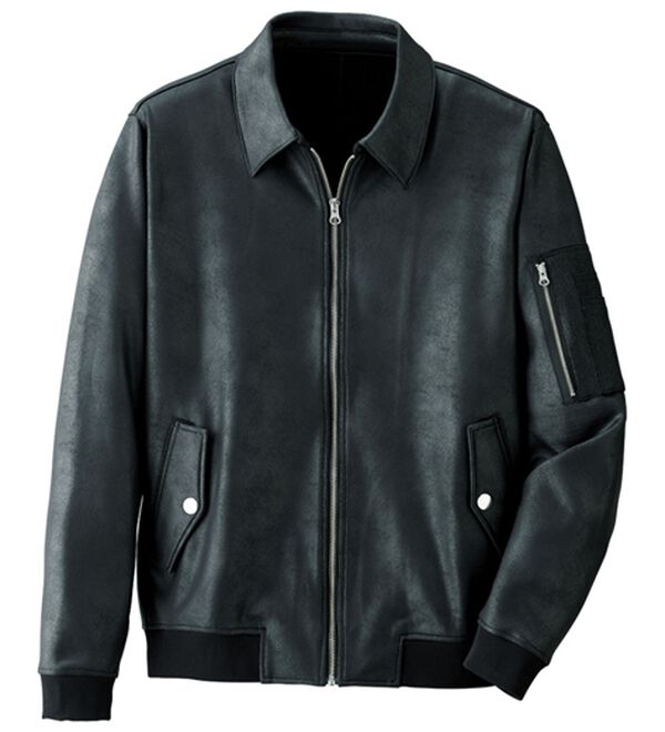 「＜コムルヴァン・オム＞フェイクレザージャケット（メンズジャケット）」｜ブラック