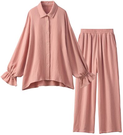 YU'NOW（ユナウ）の「【上下２点セット】Ｗガーゼシャツパジャマ（パジャマ・ルームウェア）」