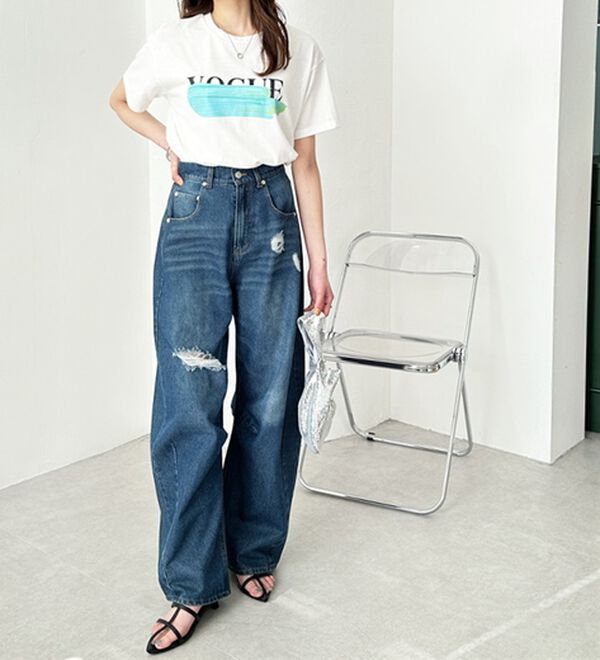 GeeRA（ジーラ）の「ダメージカーブデニムパンツ（フルレングスパンツ）」｜詳細画像