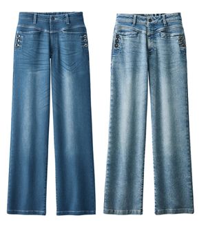 ルフラン（ルフラン）の「【２本組】ボタンデニムパンツ＜フォルーテ＞（ワイドパンツ・ガウチョ）」｜2本組
