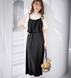 alotta（アロッタ）の「フリルキャミワンピース（カットソーワンピース）」｜ブラック