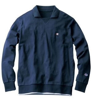 「＜チャンピオン＞衿デザイントレーナー（メンズトレーナー）」｜ネイビー(衿付)