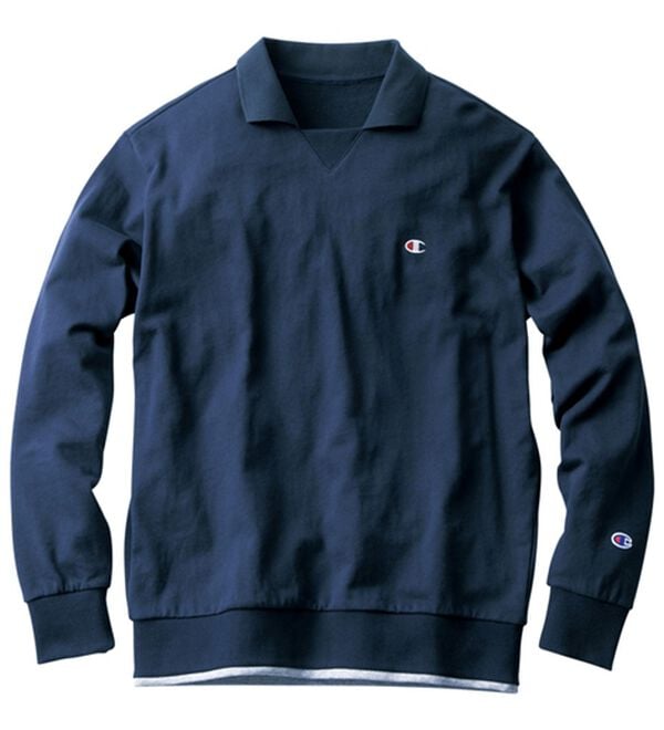 「＜チャンピオン＞衿デザイントレーナー（メンズトレーナー）」｜ネイビー(衿付)