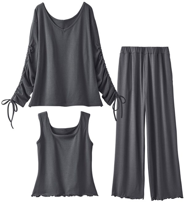 YU'NOW（ユナウ）の「リブルームウエア３点セット（パジャマ・ルームウェア）」｜詳細画像