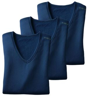 「【３枚組】＜ヘッド＞裏起毛ウォーム＆ストレッチインナー（メンズ肌着・インナーウェア）」｜ネイビー3枚組 半袖V首