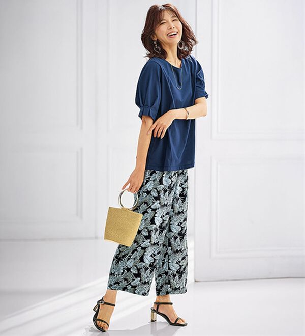 BELLUNA（ベルーナ）の「ヒンヤリ冷感！プリントワイドパンツ（ワイドパンツ・ガウチョ）」｜詳細画像