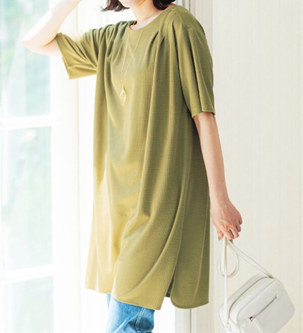 BELLUNA（ベルーナ）の「【接触冷感】かのこ素材タックデザインチュニックワンピース（その他ワンピース）」｜詳細画像