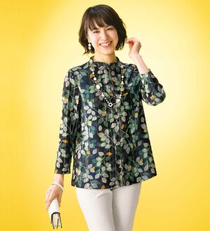 ルフラン（ルフラン）の「ファスナー仕様のニットちりめんブラウス＜麗楽～れいら～＞（ブラウス）」｜グリーン系