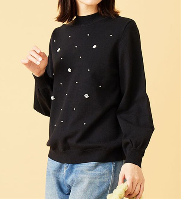 美品♡¥51,700♡Rene パールニットプルオーバー(黒) 美品♡¥51,700♡Rene パールニットプルオーバー(黒) セール】 Vパール