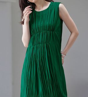 RANAN（ラナン）の「クラッシュプリーツワンピース（その他ワンピース）」｜グリーン