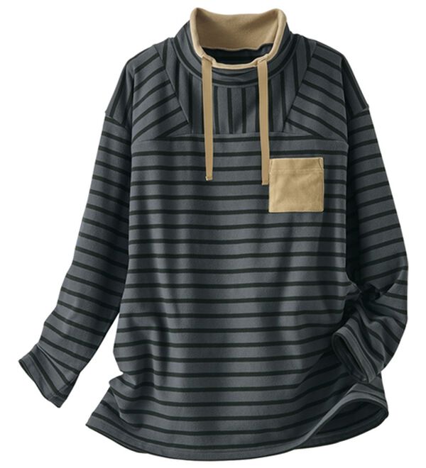 BELLUNA（ベルーナ）の「なめらかタッチ素材ボーダープルオーバー（カットソー）」｜チャコール系