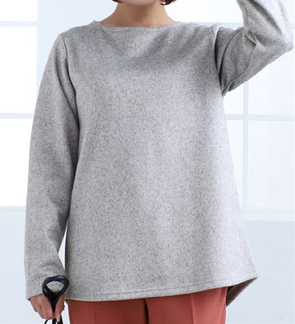 BELLUNA（ベルーナ）の「裏ベロア素材ロング丈プルオーバー（カットソー）」｜グレー系ツイル
