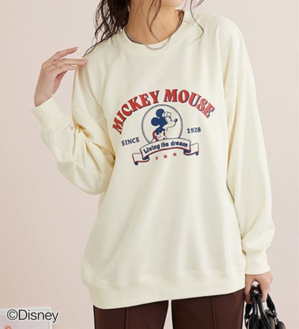BELLUNA（ベルーナ）の「＜Ｄｉｓｎｅｙ＞【ミッキー】プリントポンチ素材ビッグシルエットトレーナー（トレーナー・スウェット）」｜クリーム