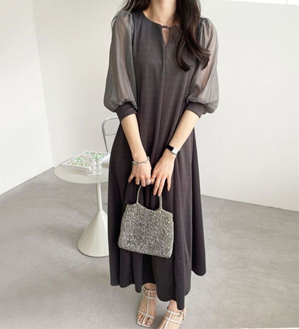 GeeRA（ジーラ）の「袖楊柳シアー美ラインワンピース（カットソーワンピース）」｜詳細画像