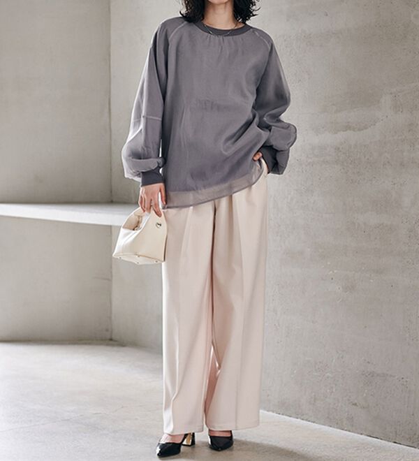 RANAN（ラナン）の「裏起毛シアー素材レイヤードスウェット（カットソー）」｜詳細画像