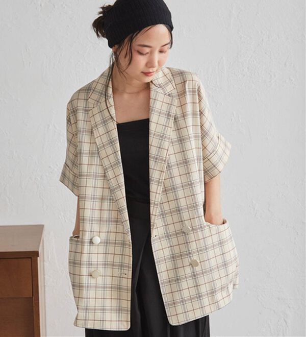 RANAN（ラナン）の「【新色追加】麻調ダブルボタンハーフスリーブジャケット（テーラードジャケット）」｜詳細画像