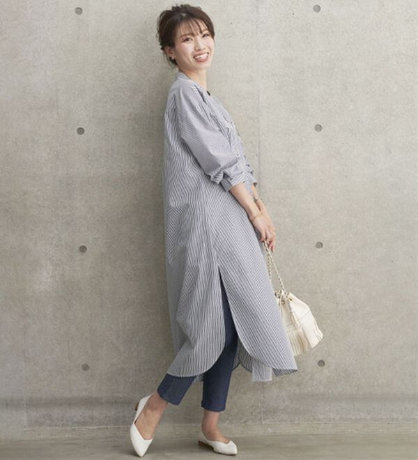 BELLUNA（ベルーナ）の「胸ポケット付キーネックシャツワンピース（チュニック）」｜詳細画像