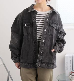 A HAPPY MARILYN（アハッピーマリリン）の「【Ｌ～８Ｌ】ゆったりシルエットのオーバーサイズデニムジャケット（その他ジャケット）」｜ケミカルブラック