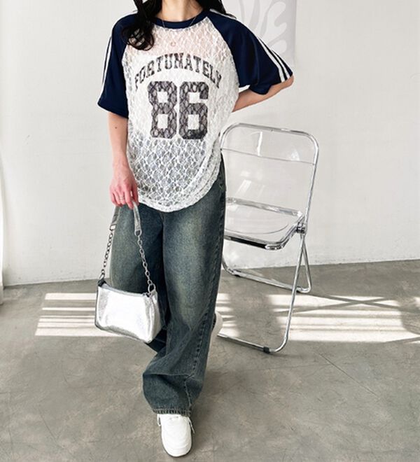 GeeRA（ジーラ）の「レース切替ナンバーロゴＴシャツ（カットソー）」｜詳細画像