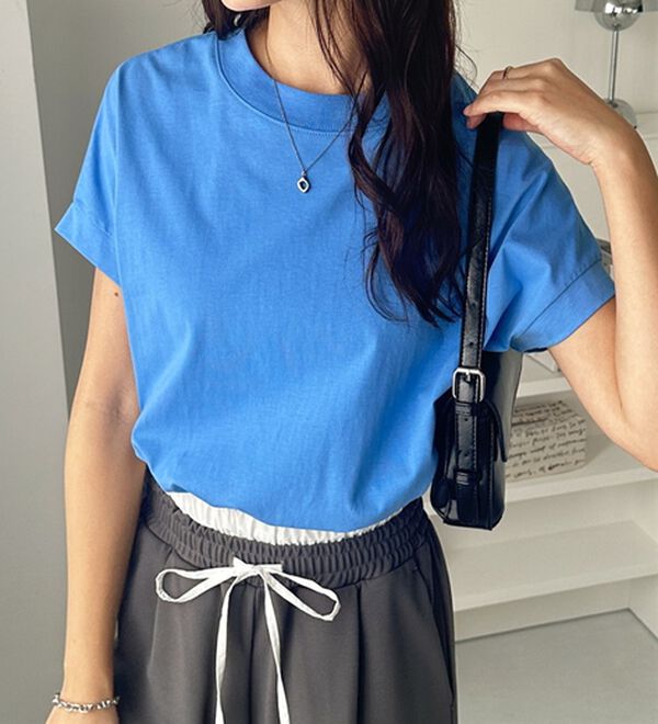 GeeRA（ジーラ）の「綿１００％フレンチスリーブチュニックＴシャツ（カットソー）」｜ブルー