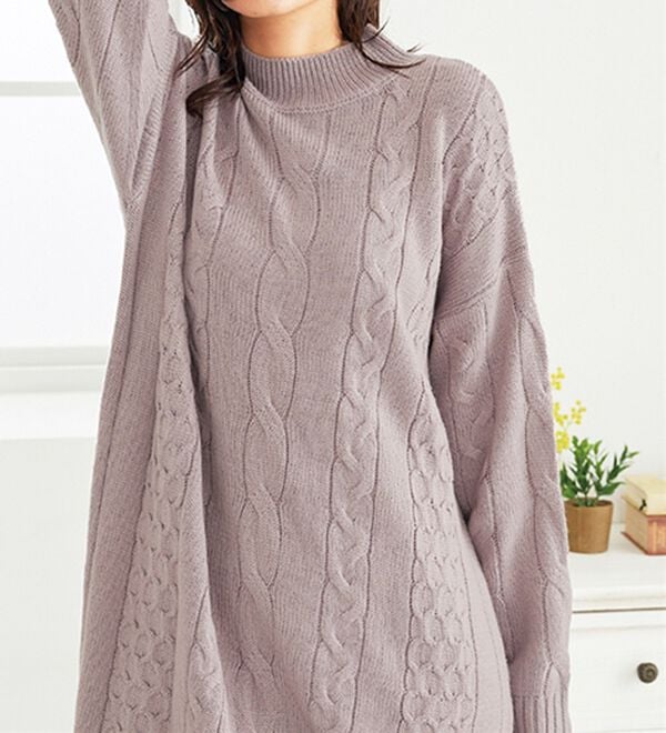 BELLUNA（ベルーナ）の「ケーブル柄ロング丈ニットワンピース（ニットワンピース）」｜詳細画像