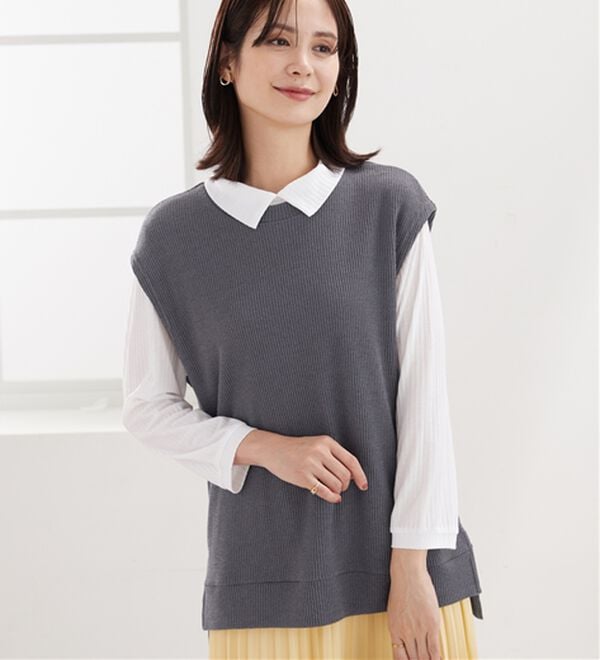 BELLUNA（ベルーナ）の「【新色追加】&ldquo;2点セット&rdquo;あぜ素材ベストアンサンブル（アンサンブル）」｜詳細画像