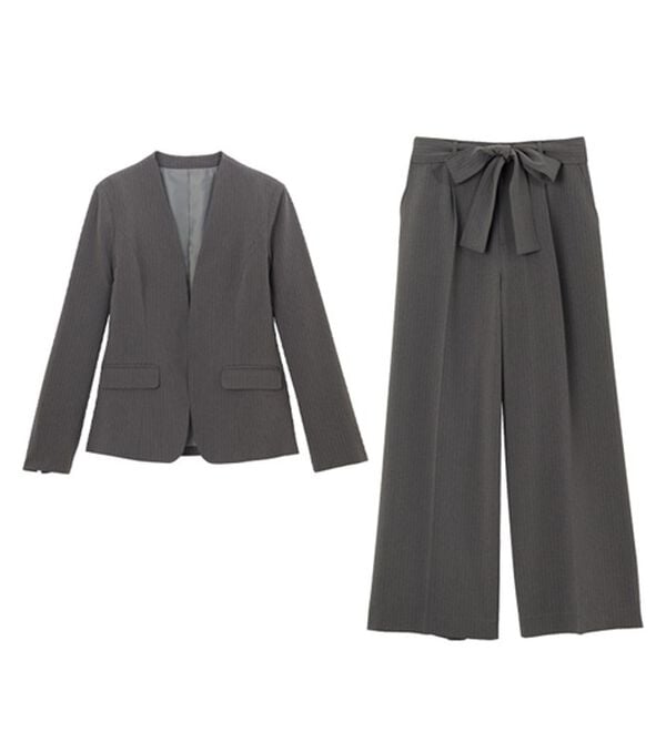 GeeRA（ジーラ）の「【2点セット】選べるボトム！洗えて型くずれしないノーカラージャケットパンツスーツセット（パンツスーツ）」｜詳細画像