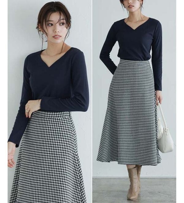 Pierrot（ピエロ）の「【選べる３ネック】華奢見えテレコリブカットソー（カットソー）」｜詳細画像