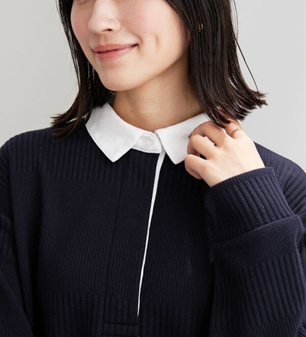 BELLUNA（ベルーナ）の「ボーダージャカード素材ラガーシャツワンピース（カットソーワンピース）」｜詳細画像