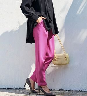 RANAN（ラナン）の「あったか！裏起毛美脚シルエットタックパンツ（フルレングスパンツ）」｜ピンク