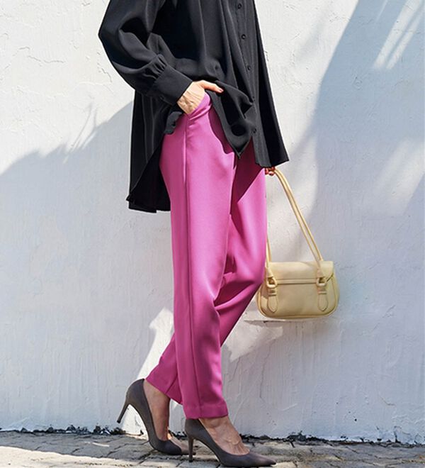 RANAN（ラナン）の「あったか！裏起毛美脚シルエットタックパンツ（フルレングスパンツ）」｜ピンク