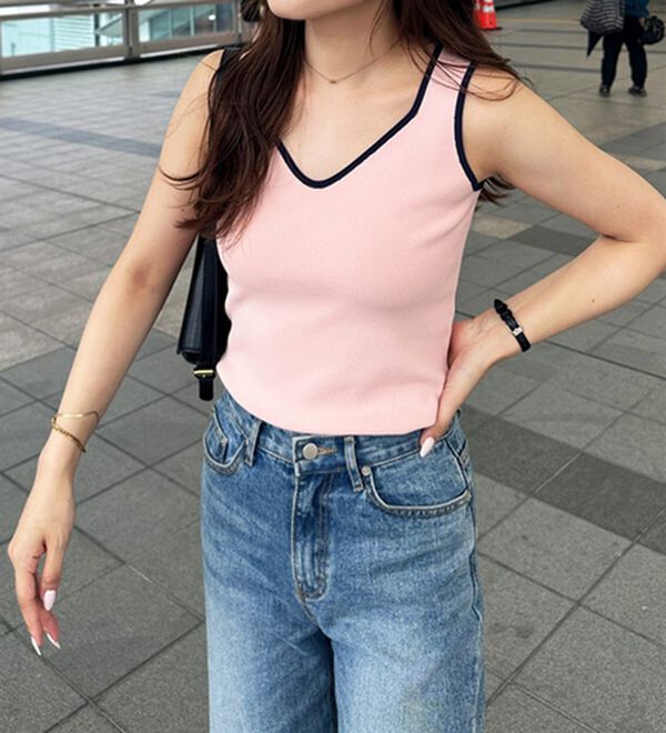 GeeRA（ジーラ）の「配色ニットタンクトップ（タンクトップ・キャミソール）」｜詳細画像