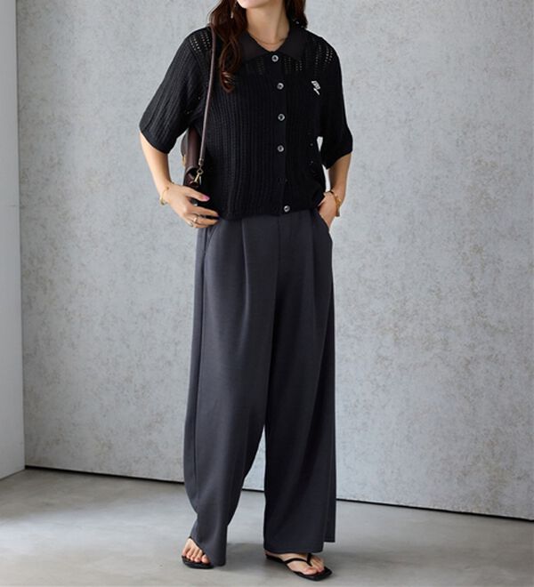 Viola e Viola（ヴィオラ エ ヴィオラ）の「【アンブロ】透かし編みポロカーディガン（ニットカーディガン）」｜詳細画像