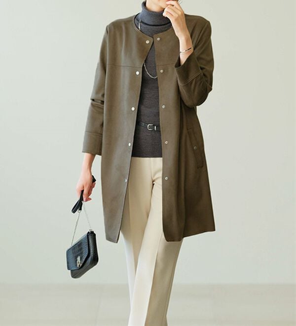 BELLUNA（ベルーナ）の「スエード調ノーカラーロング丈ジャケット（ノーカラージャケット）」｜詳細画像