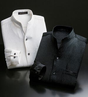 「日本製　ちりめんジャカードスタンドシャツ（メンズシャツ）」｜詳細画像