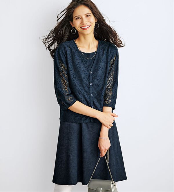 BELLUNA（ベルーナ）の「花柄レース切替チュニックワンピアンサンブル（アンサンブル）」｜詳細画像