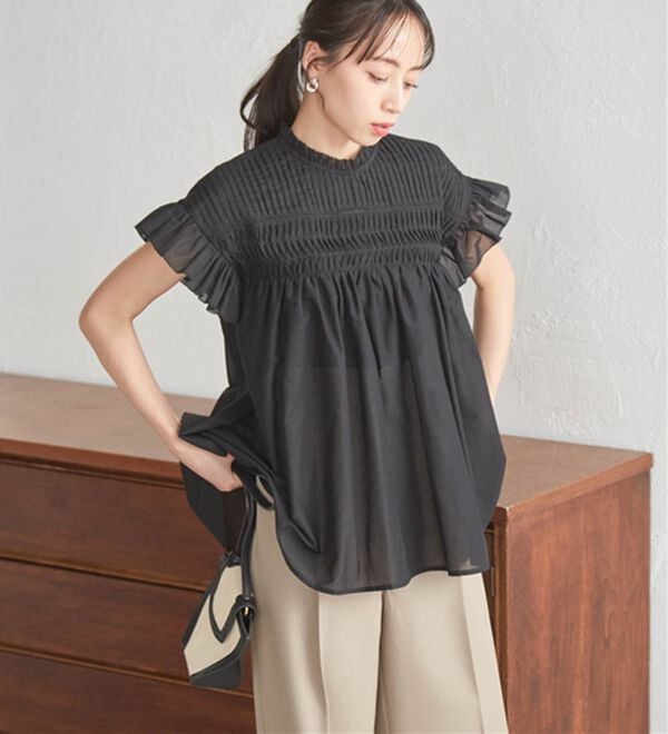 RANAN（ラナン）の「ピンタックフリルボイルブラウス（ブラウス）」｜詳細画像