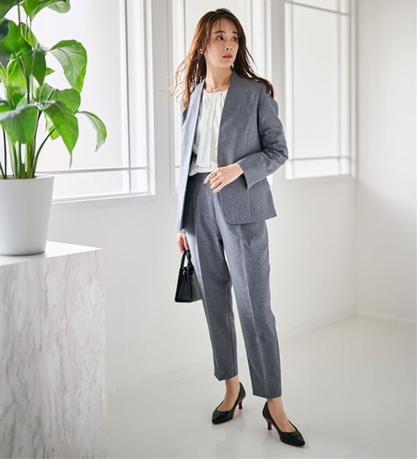 RANAN（ラナン）の「【選べる衿】洗える！春夏ロングシーズン着用可能ベーシック２点ライトスーツ（パンツスーツ）」｜詳細画像