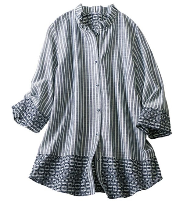 ルフラン（ルフラン）の「花刺しゅうのストライプブラウス（ブラウス）」｜ネイビー系