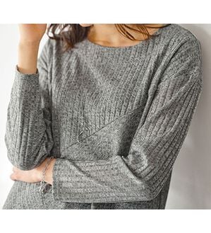 BELLUNA（ベルーナ）の「杢調テレコ素材切替デザインチュニック（チュニック）」｜杢グレー