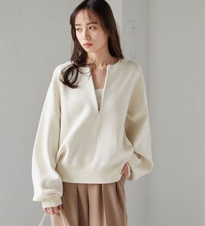 RANAN（ラナン）の「ハーフジップスウェットライクニット（ニット・セーター）」｜オフホワイト