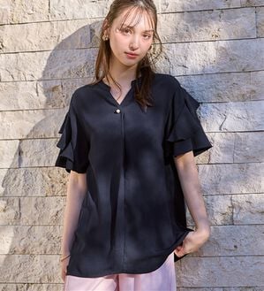 alotta（アロッタ）の「【接触冷感】フリル袖チュニックブラウス（チュニック）」｜ネイビー
